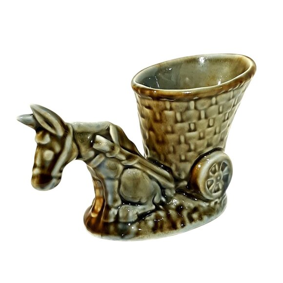 Vintage Shamrock Pottery Donkey Cart Planter 50s Ireland Boho Granny - Picture 3 of 7